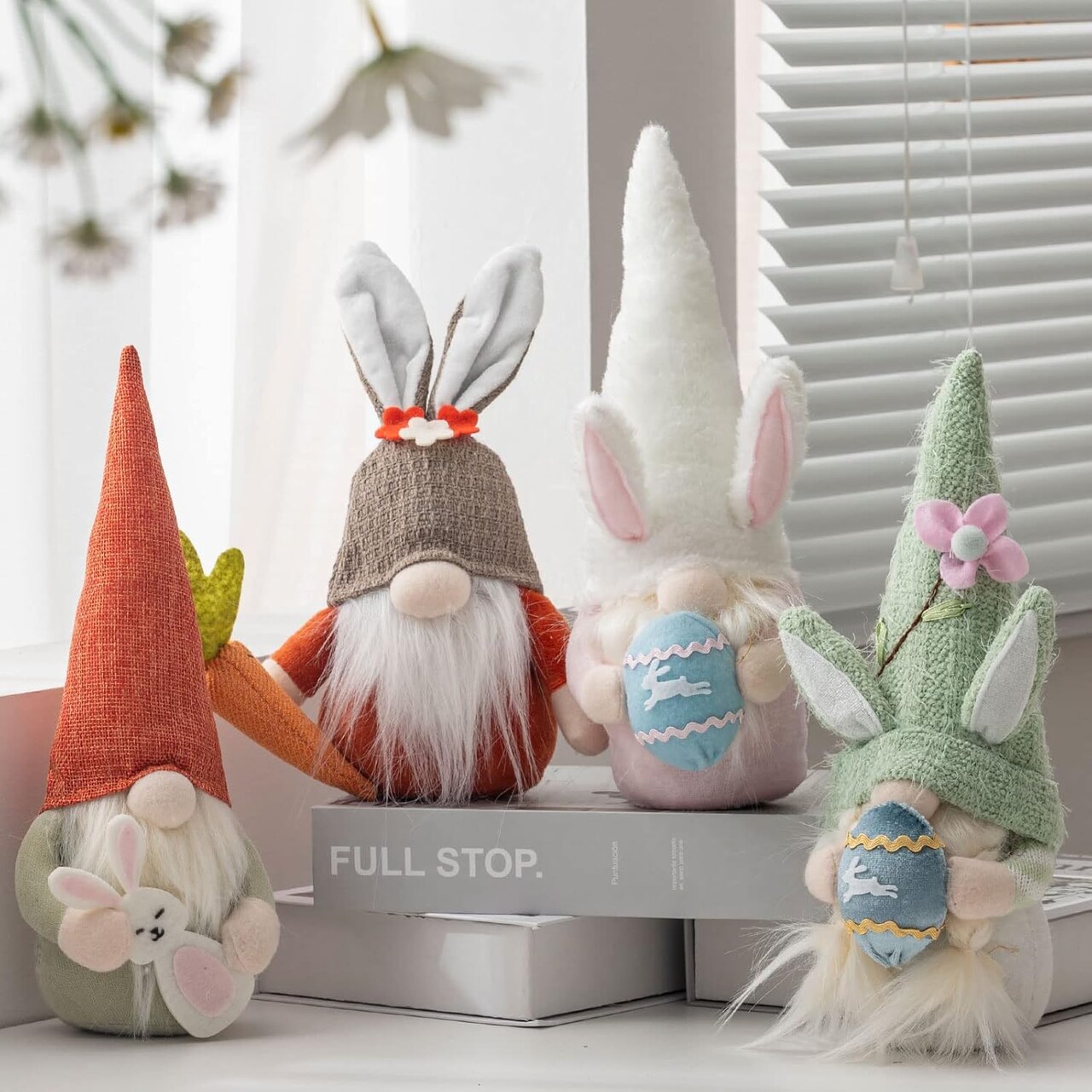Easter Gnomes Decorations, 4Pcs Plush Easter Bunny Egg Carrot Handmade Swedish Tomte Elf Stuffed Doll Rabbit